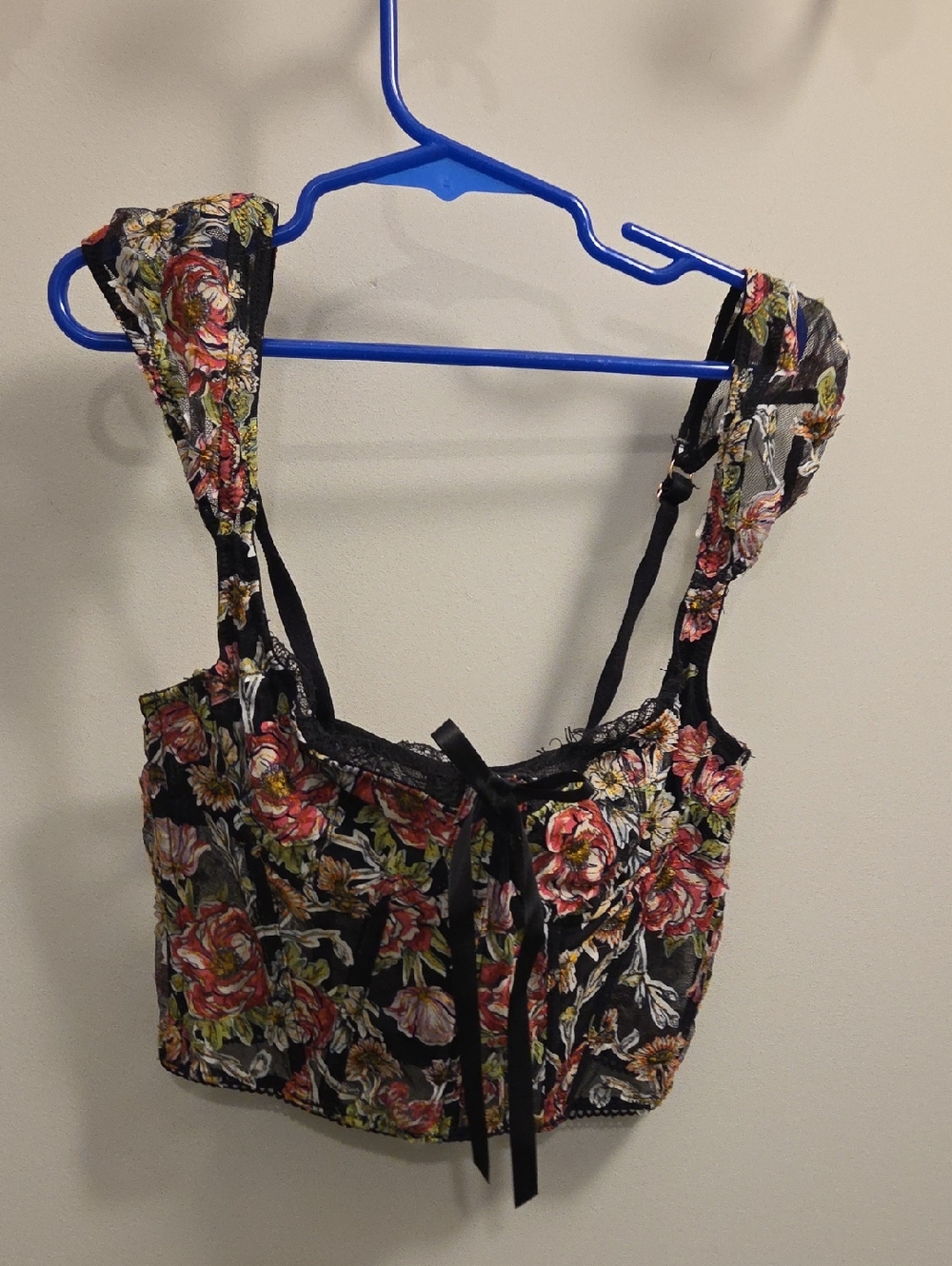 Victoria's Secret Black Floral Tie-Front Corset (A103)